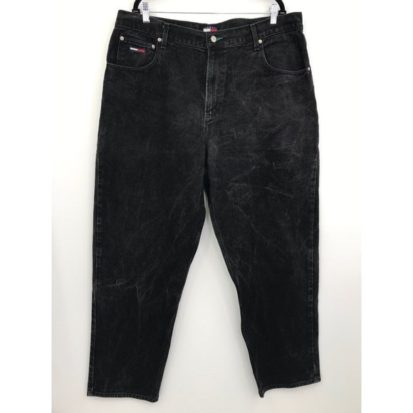Tommy Hilfiger Y2K Vintage Men's Black Big Flag Relaxed Jeans 42 x 32 - Picture 1 of 6